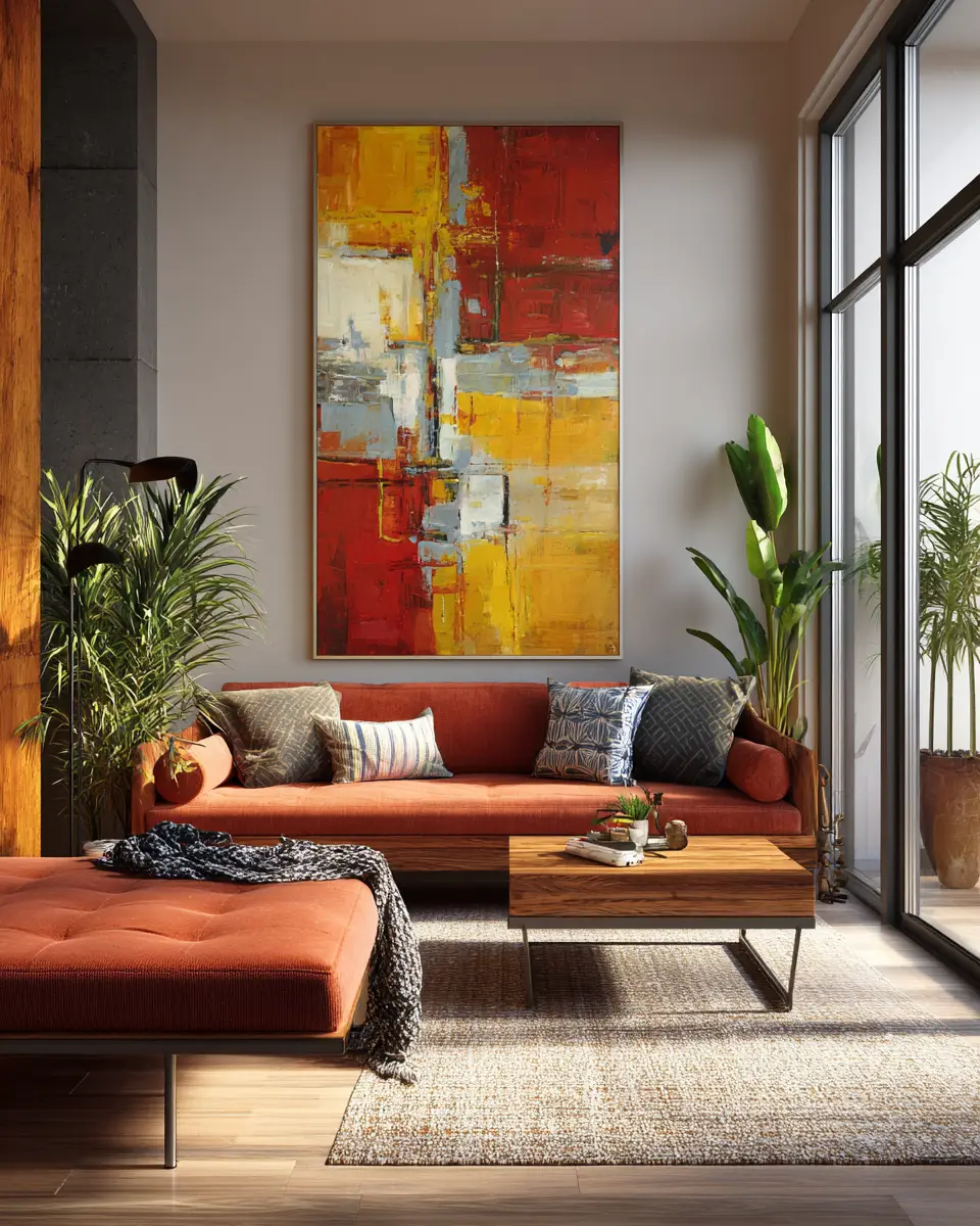 Terracotta Mid-Century Modern Living Room Decor Ideas