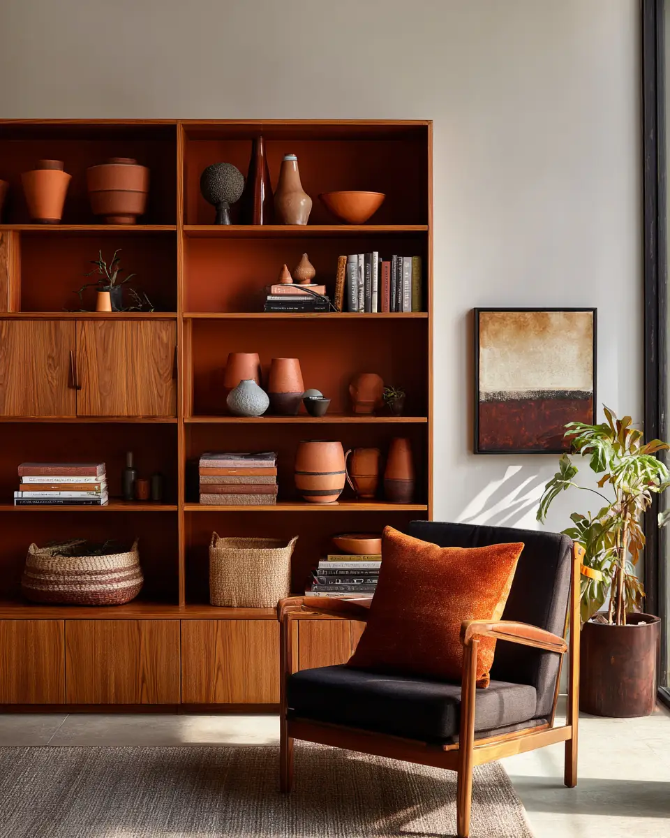 Terracotta Mid-Century Modern Living Room Decor Ideas