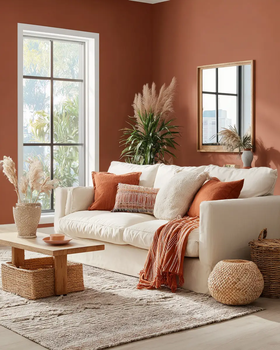 Terracotta Transitional Living Room Decor Ideas