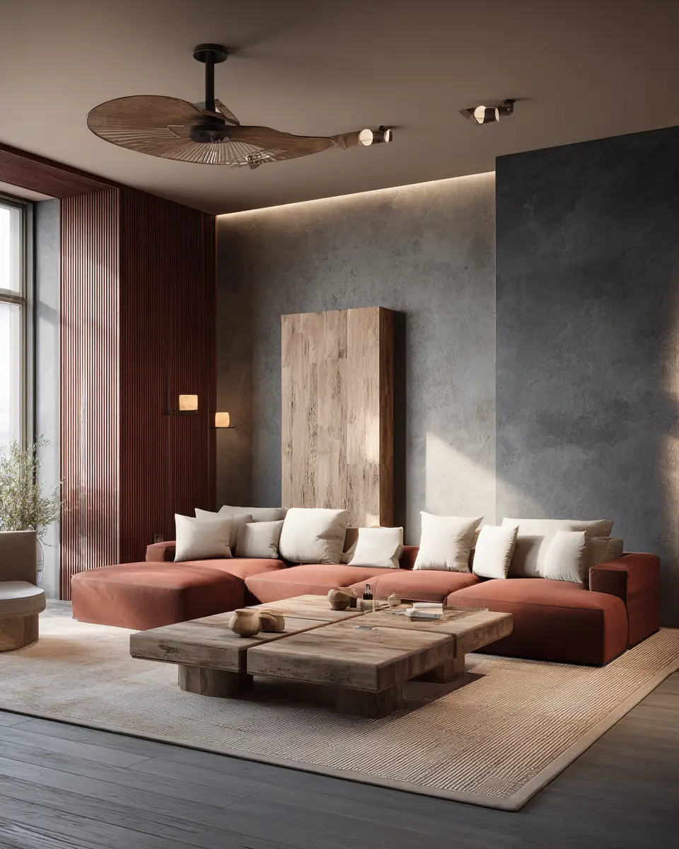 Terracotta Transitional Living Room Decor Ideas