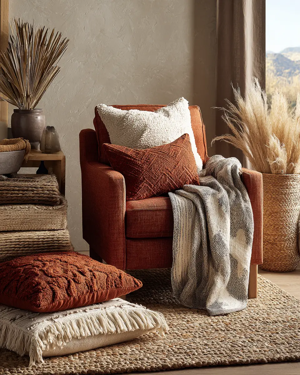 Terracotta Transitional Living Room Decor Ideas