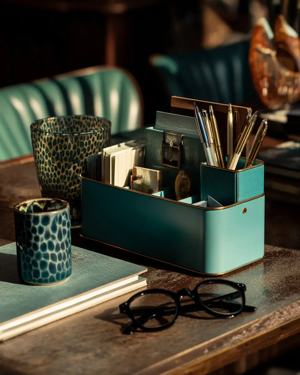 Turquoise Industrial Home Office Decor Ideas - Featured