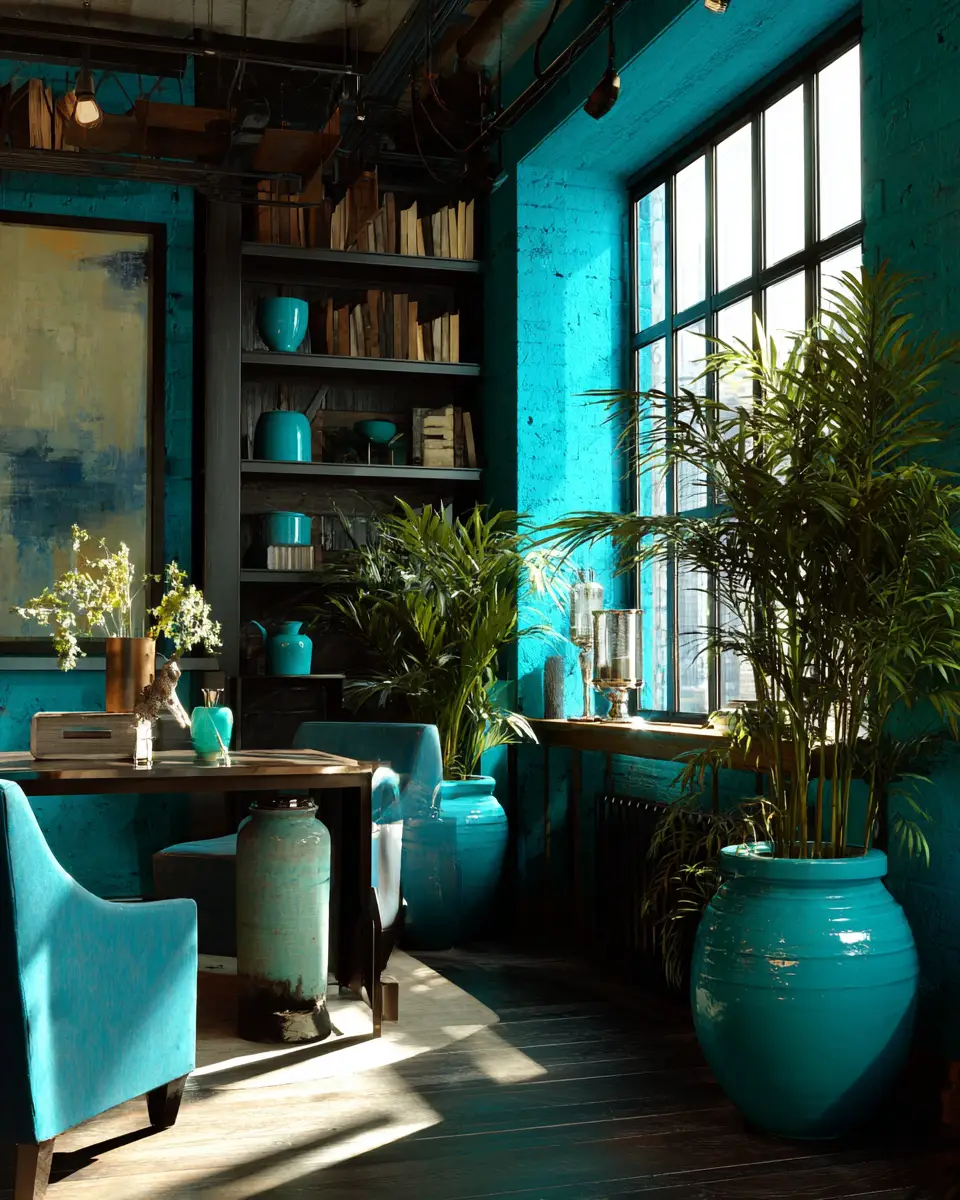 Turquoise Industrial Home Office Decor Ideas