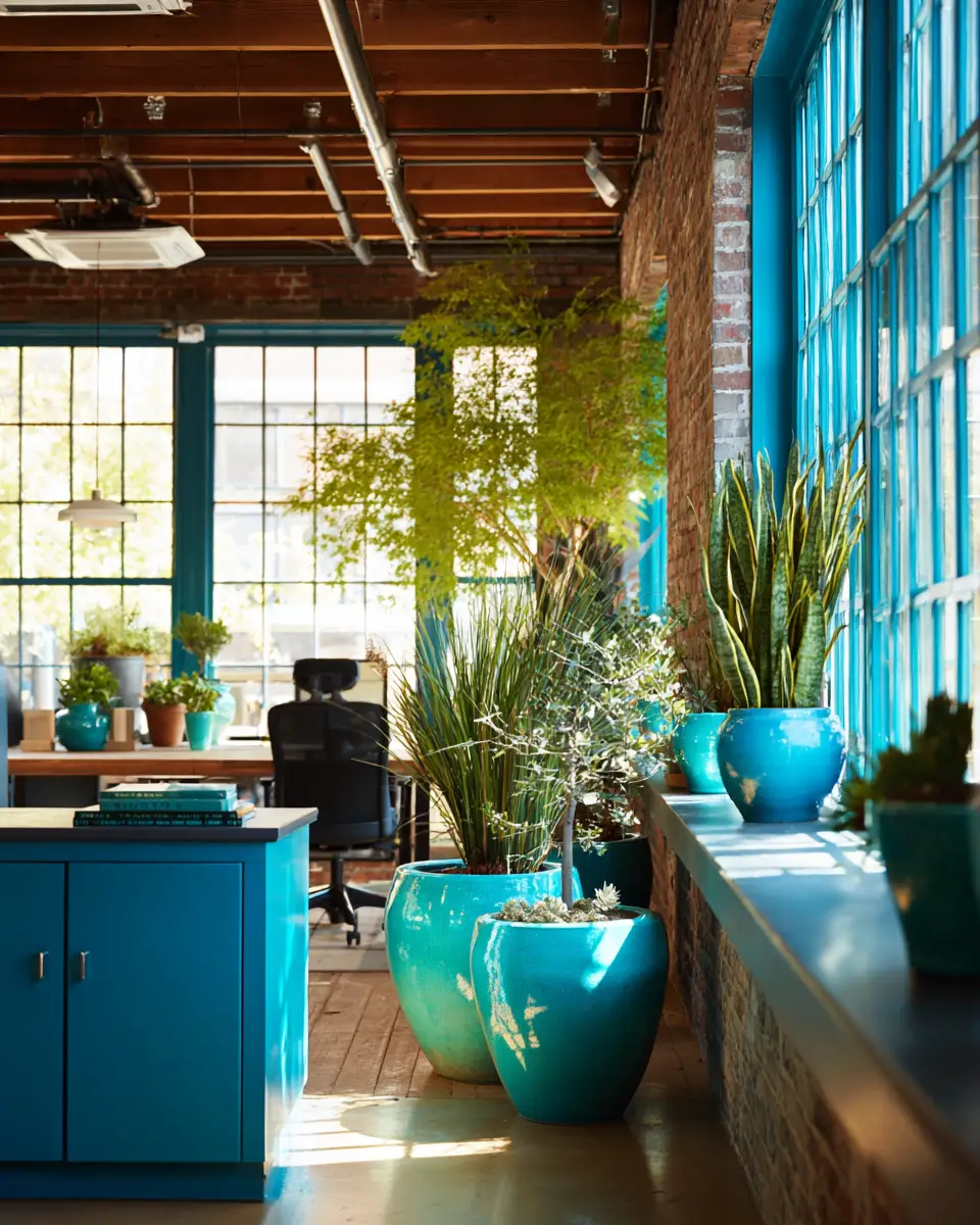 Turquoise Industrial Home Office Decor Ideas