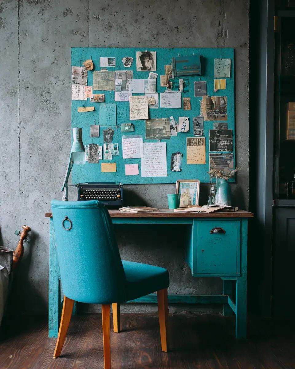 Turquoise Industrial Home Office Decor Ideas
