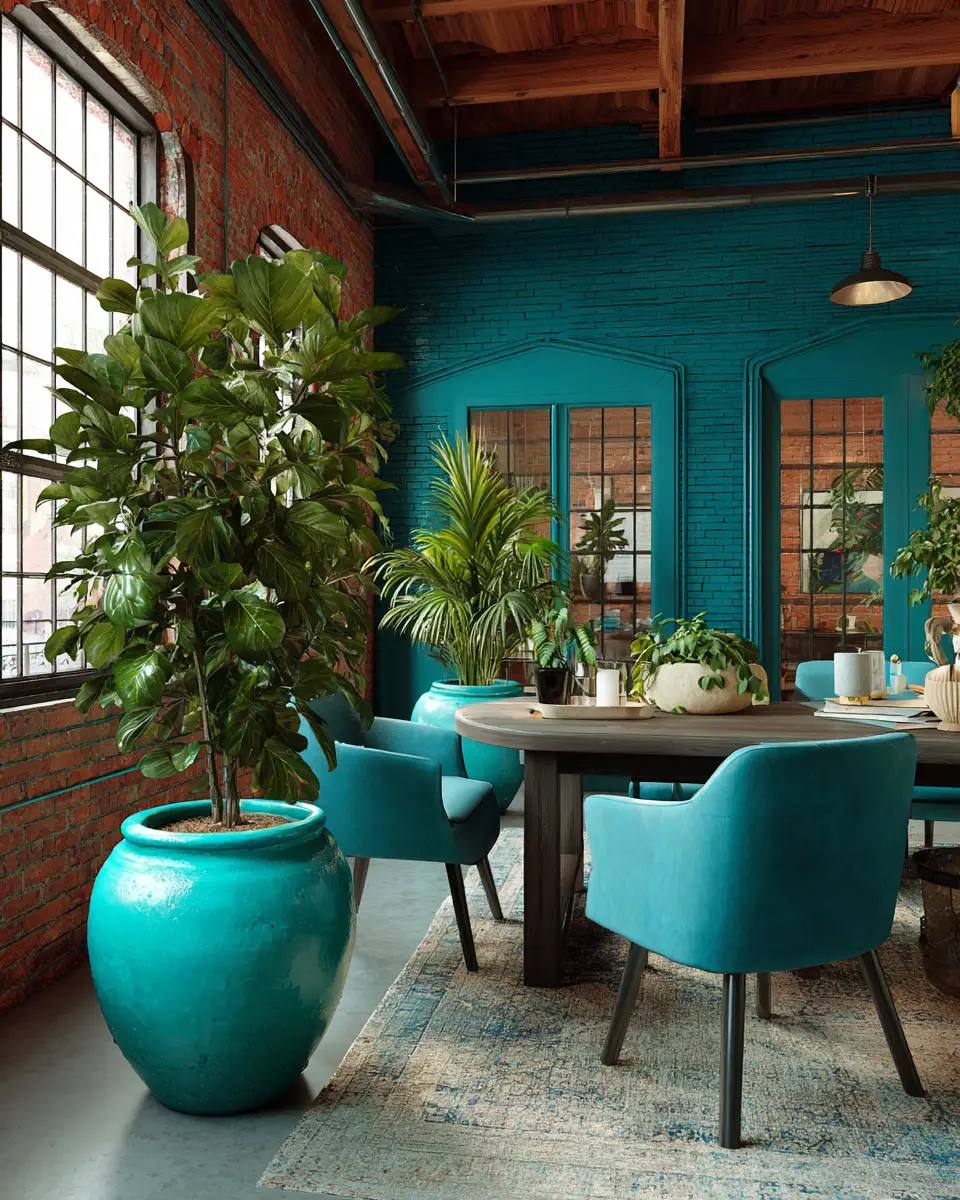 Turquoise Industrial Home Office Decor Ideas