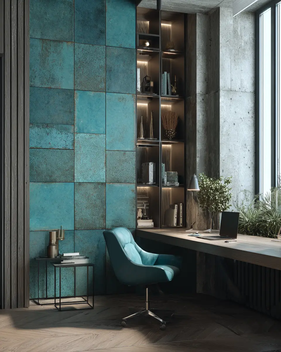 Turquoise Industrial Home Office Decor Ideas