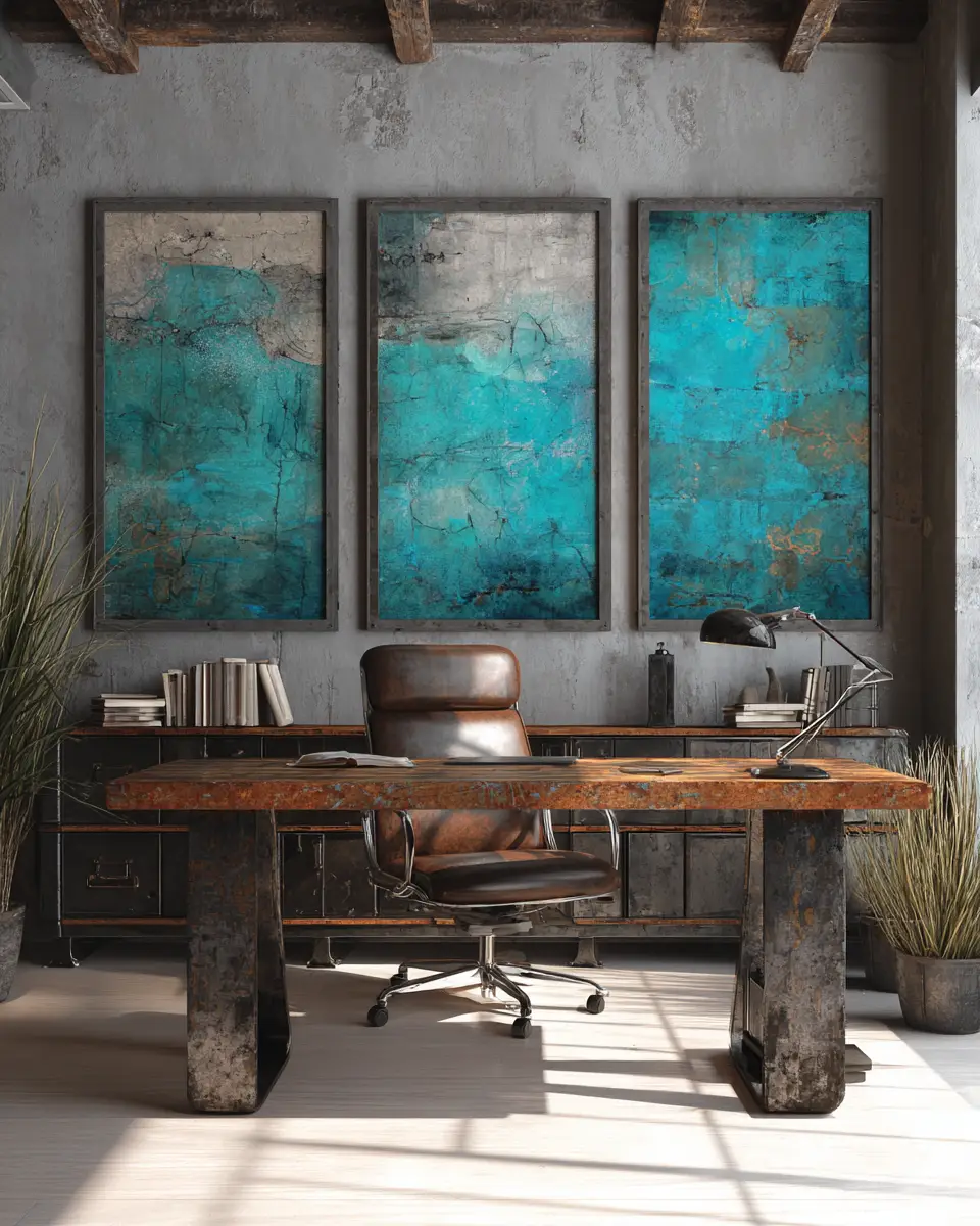 Turquoise Industrial Home Office Decor Ideas