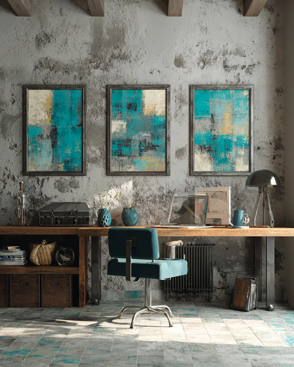 Turquoise Industrial Home Office Decor Ideas
