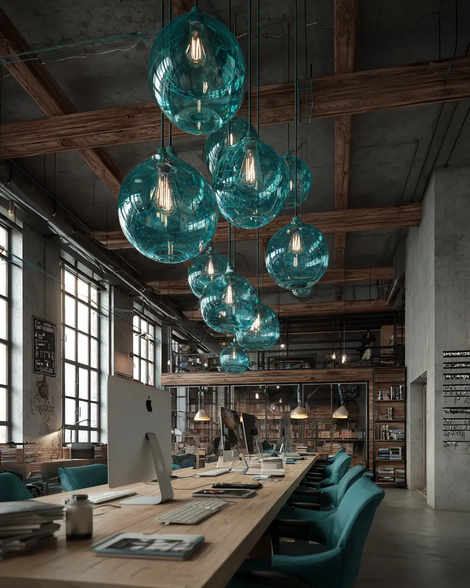 Turquoise Industrial Home Office Decor Ideas