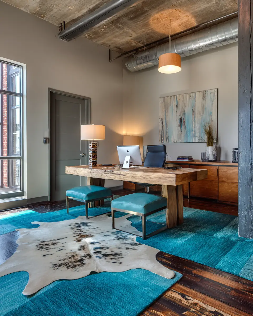 Turquoise Industrial Home Office Decor Ideas
