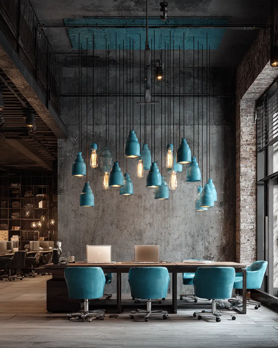 Turquoise Industrial Home Office Decor Ideas
