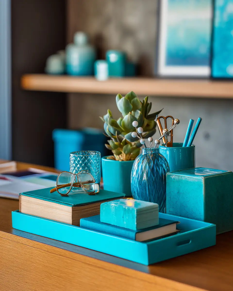 Turquoise Industrial Home Office Decor Ideas