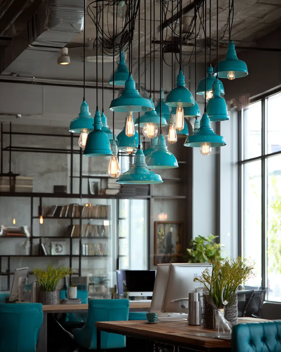 Turquoise Industrial Home Office Decor Ideas