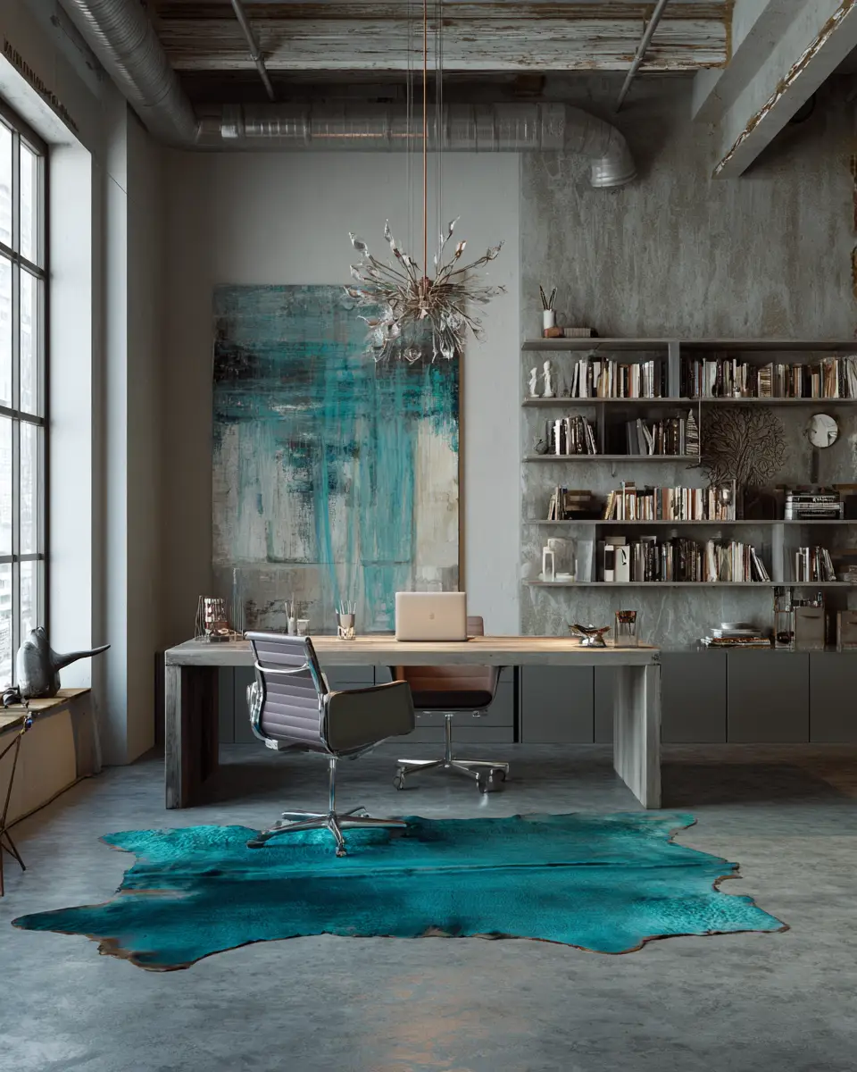 Turquoise Industrial Home Office Decor Ideas