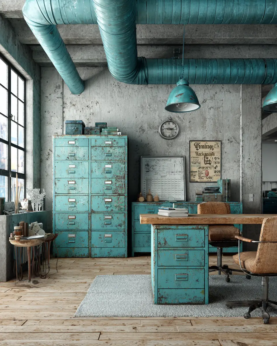 Turquoise Industrial Home Office Decor Ideas