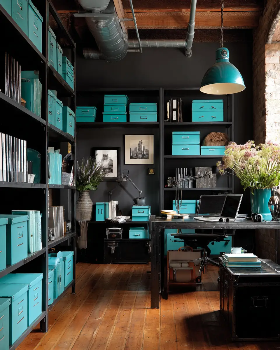 Turquoise Industrial Home Office Decor Ideas