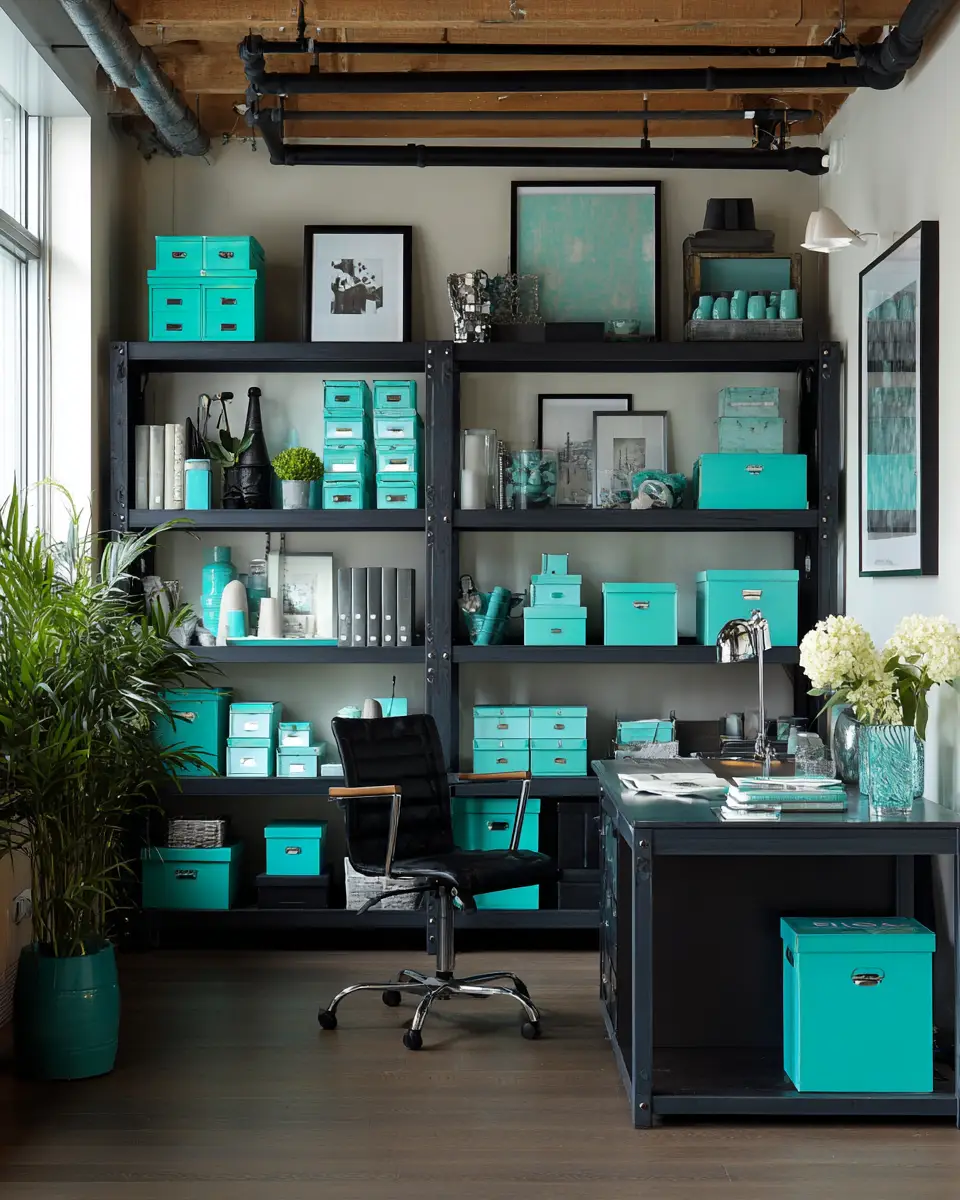 Turquoise Industrial Home Office Decor Ideas