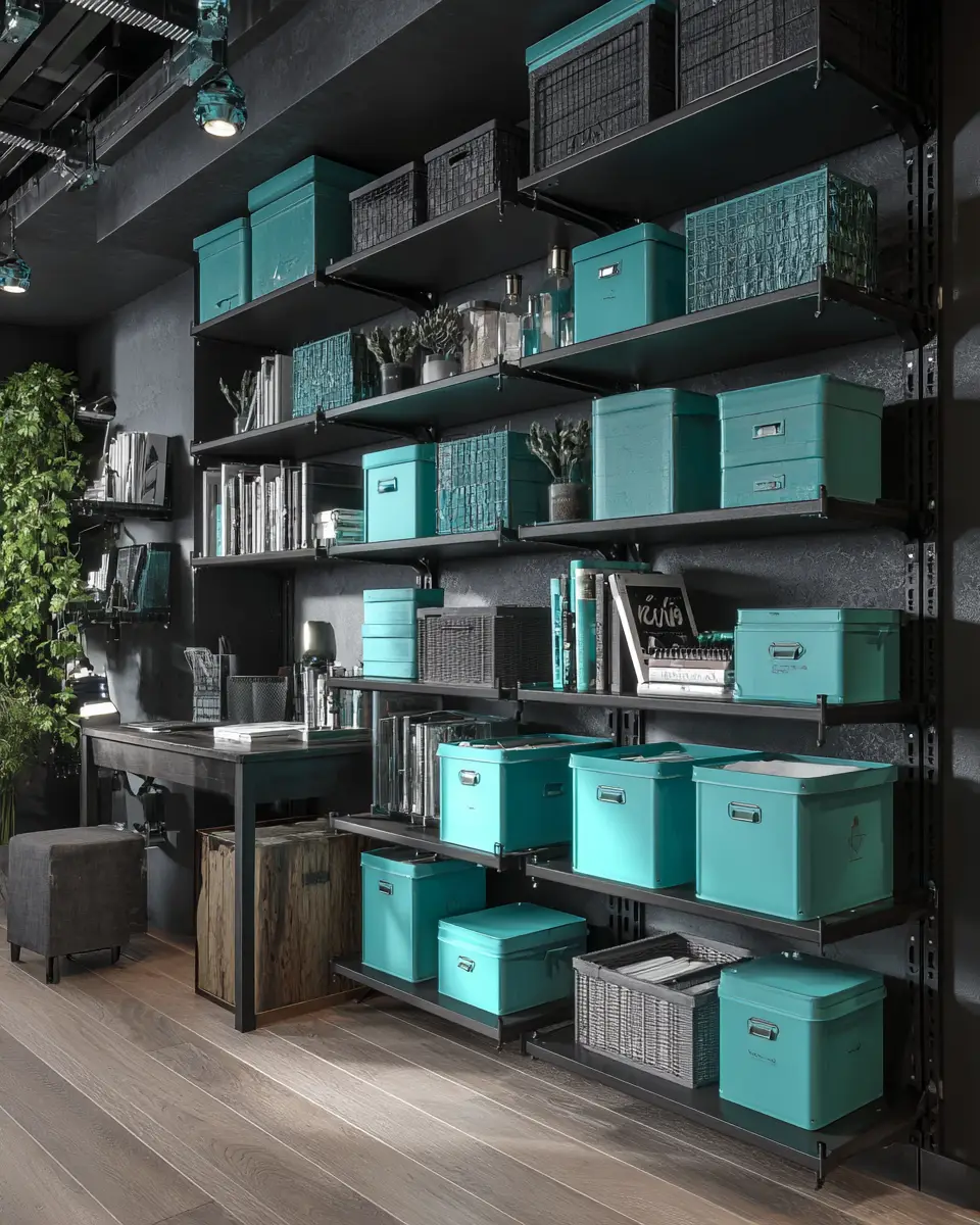 Turquoise Industrial Home Office Decor Ideas