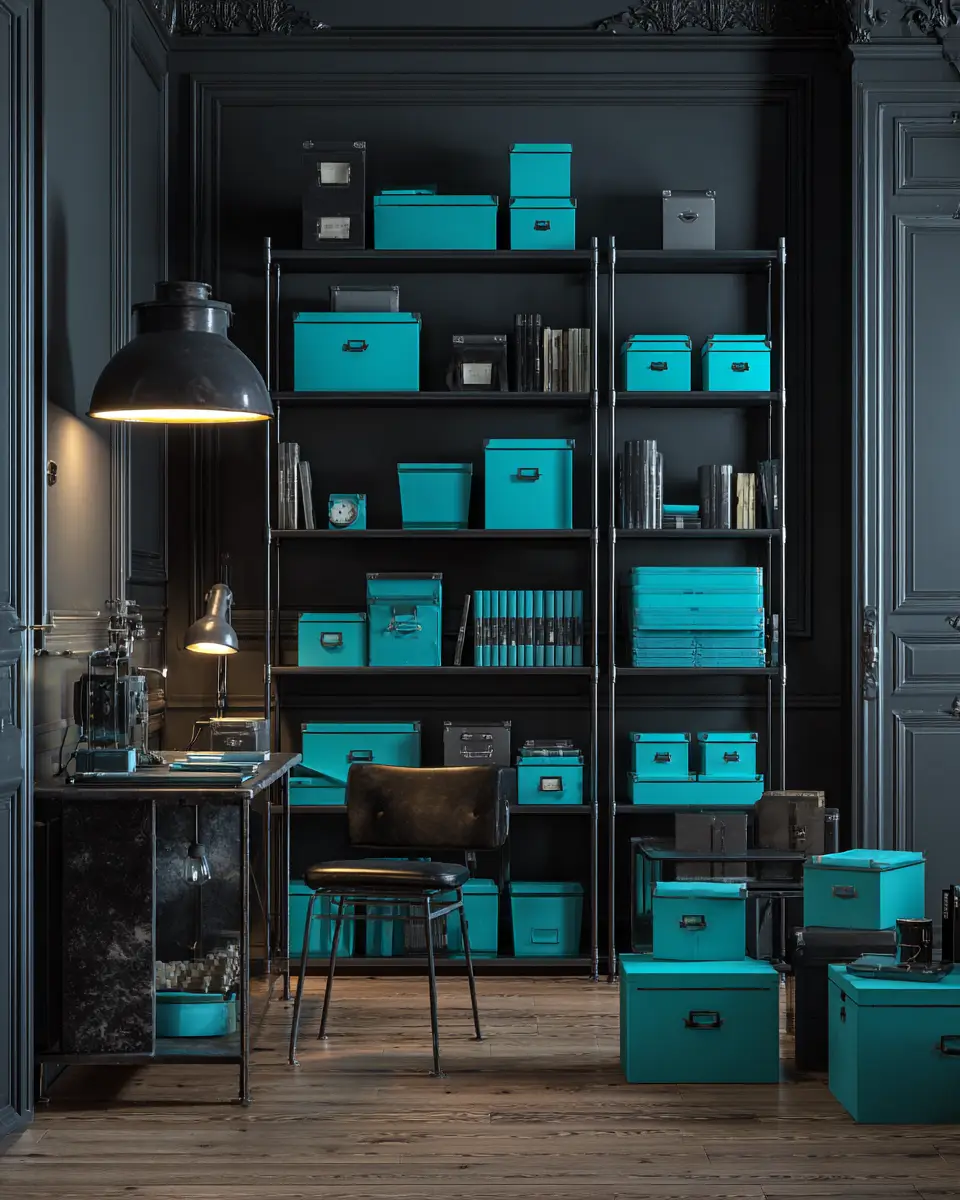 Turquoise Industrial Home Office Decor Ideas