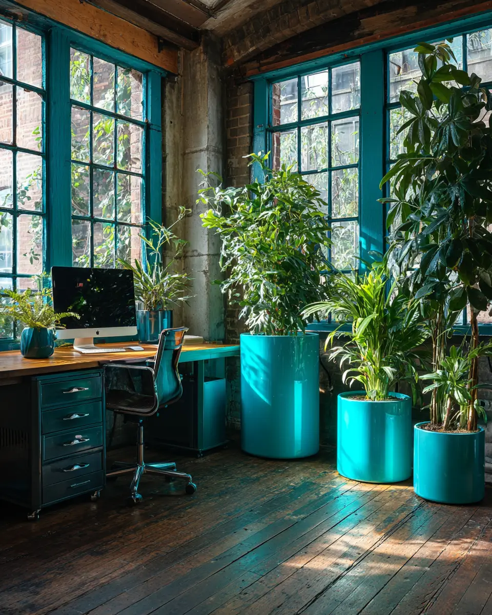 Turquoise Industrial Home Office Decor Ideas