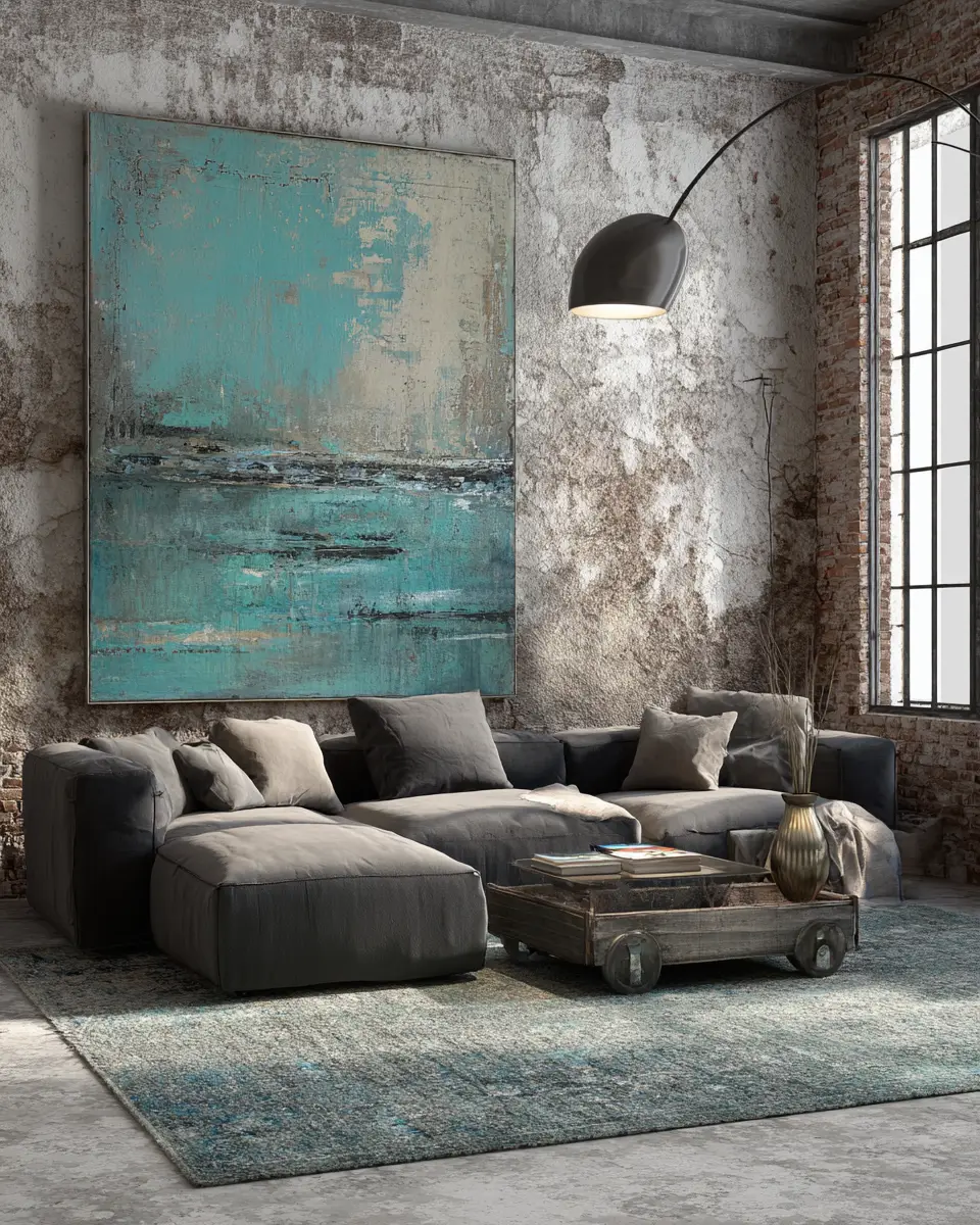 Turquoise Industrial Living Room Decor Ideas - Featured