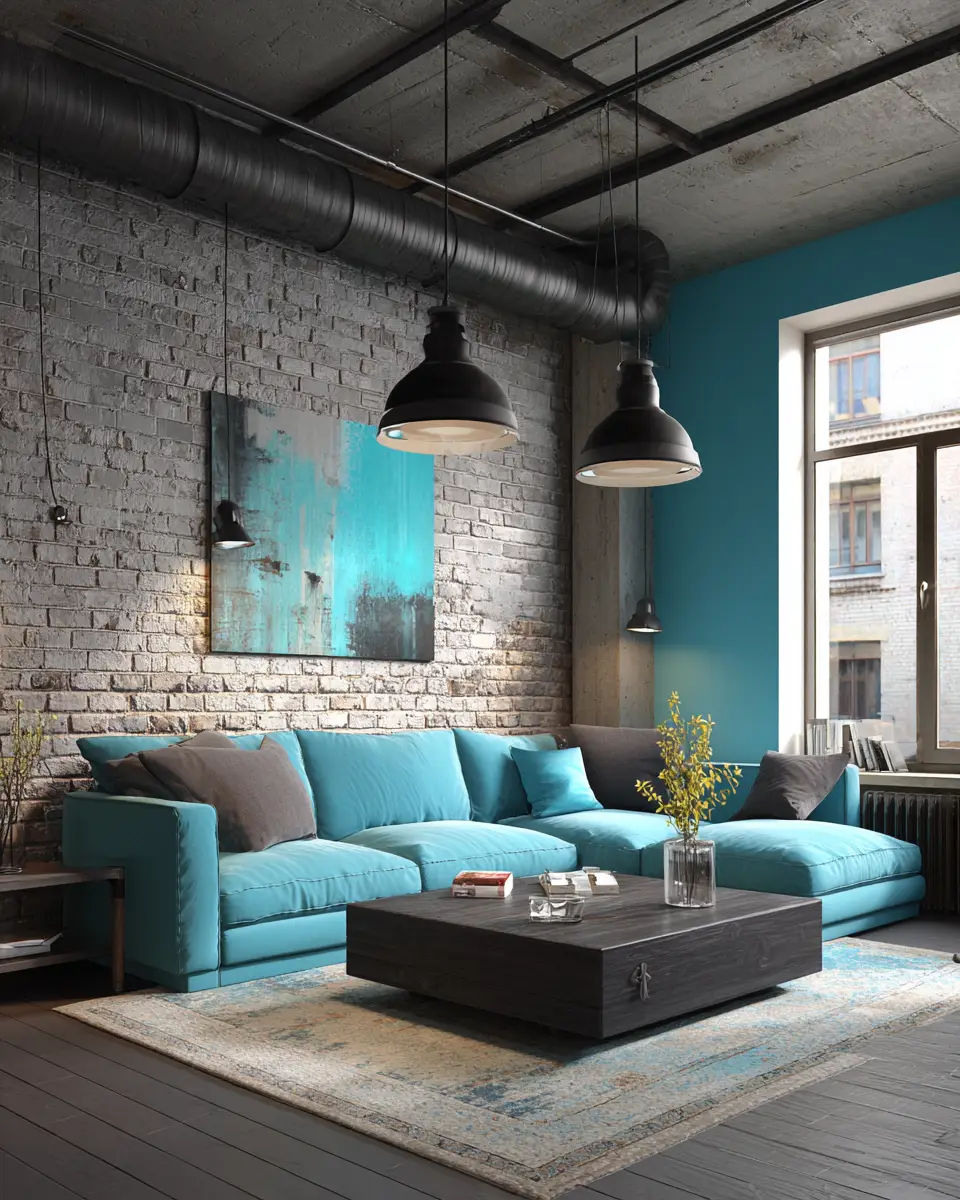 Turquoise Industrial Living Room Decor Ideas