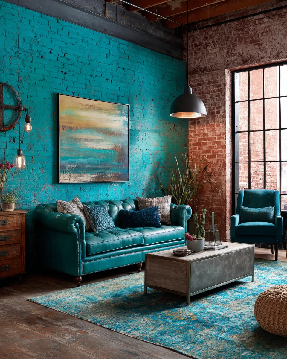 Turquoise Industrial Living Room Decor Ideas