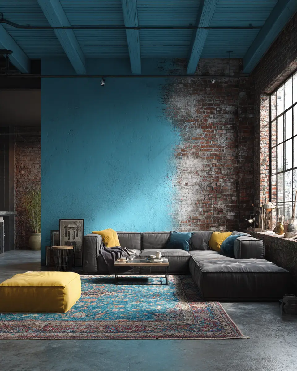 Turquoise Industrial Living Room Decor Ideas