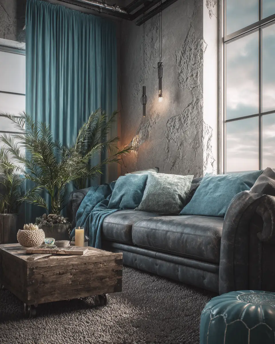 Turquoise Industrial Living Room Decor Ideas