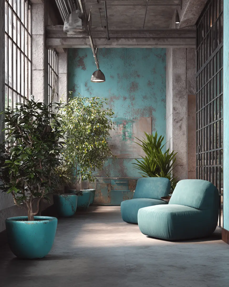 Turquoise Industrial Living Room Decor Ideas