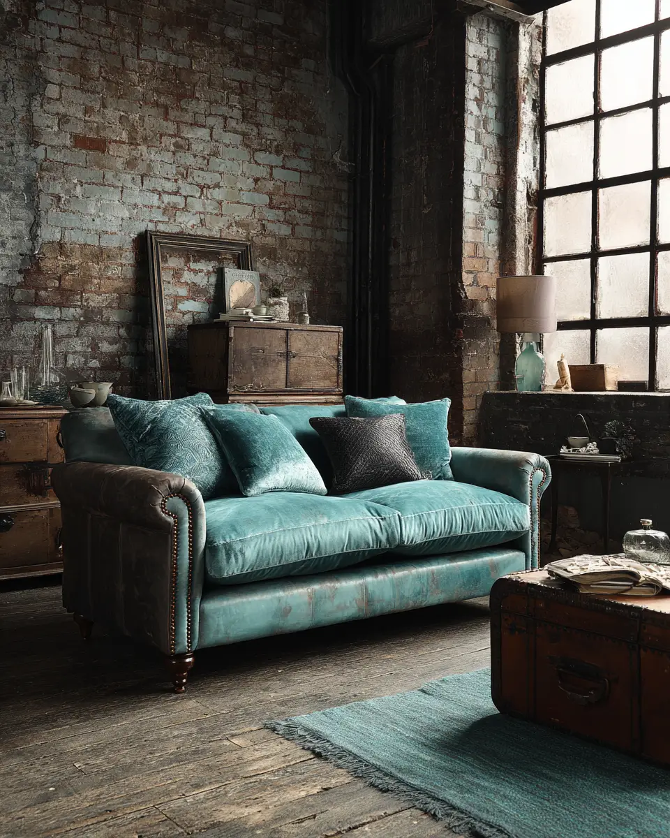 Turquoise Industrial Living Room Decor Ideas