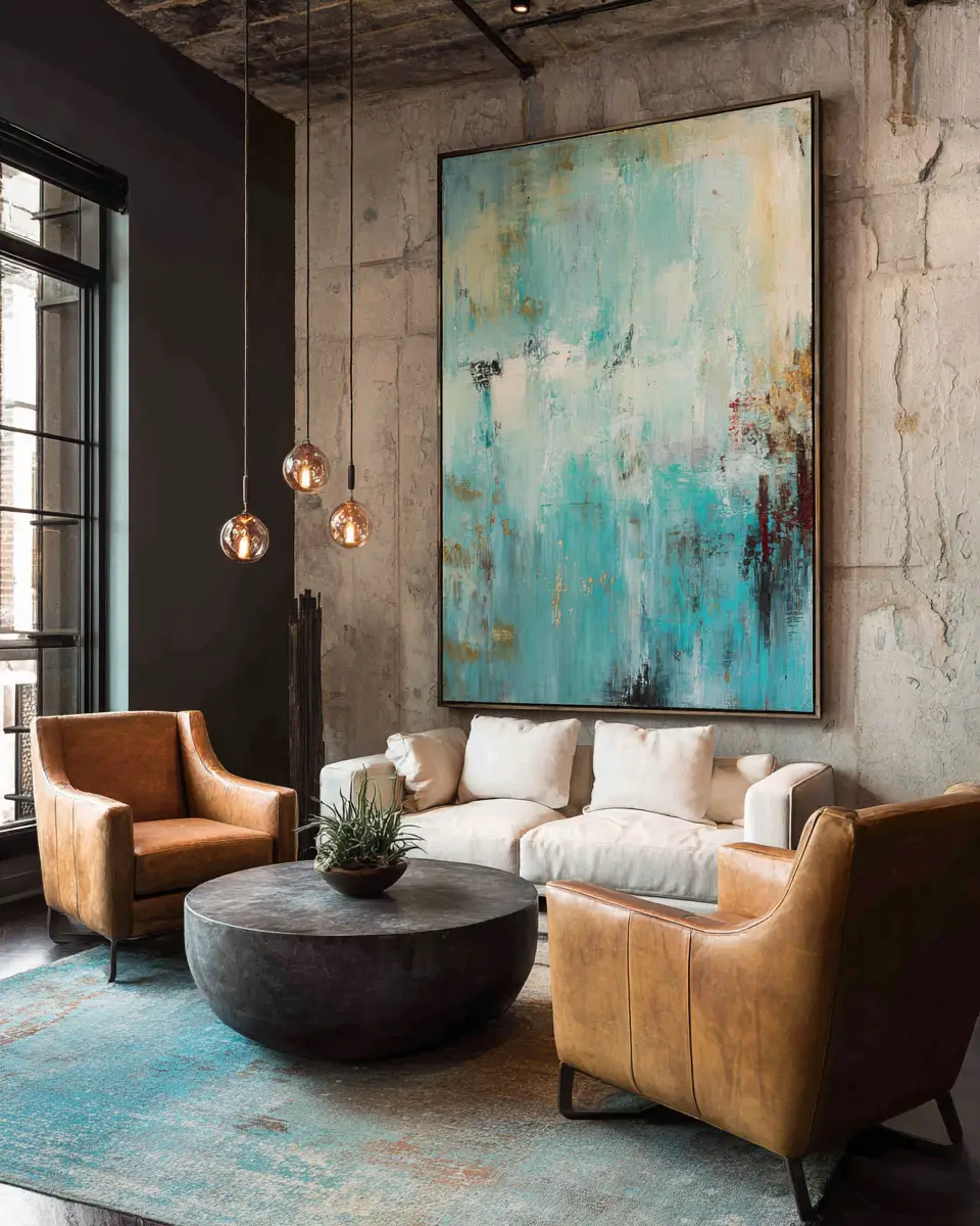 Turquoise Industrial Living Room Decor Ideas