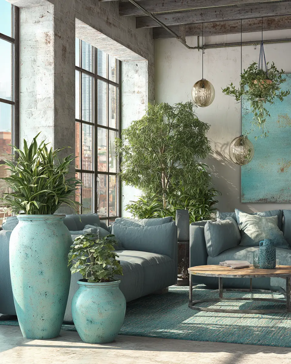 Turquoise Industrial Living Room Decor Ideas