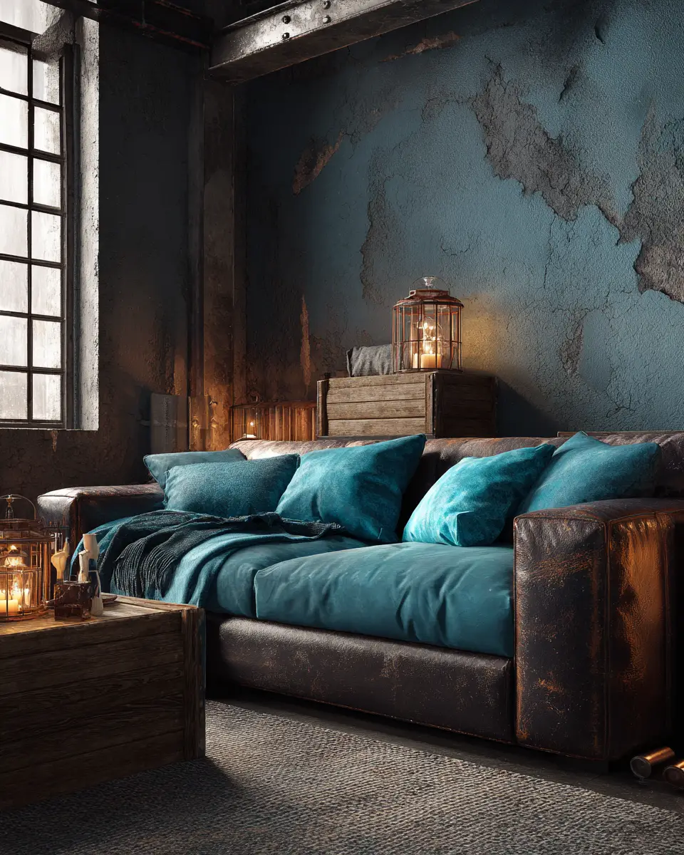 Turquoise Industrial Living Room Decor Ideas