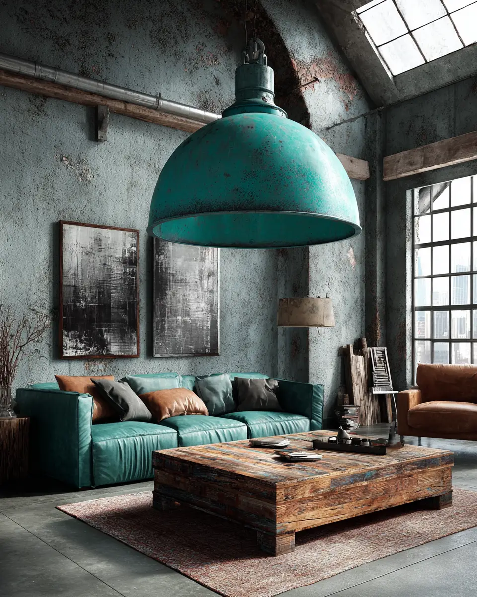 Turquoise Industrial Living Room Decor Ideas