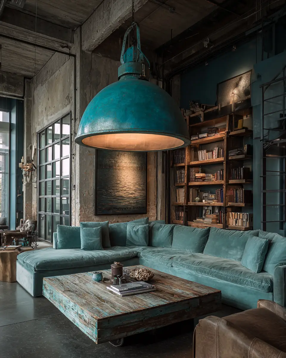 Turquoise Industrial Living Room Decor Ideas