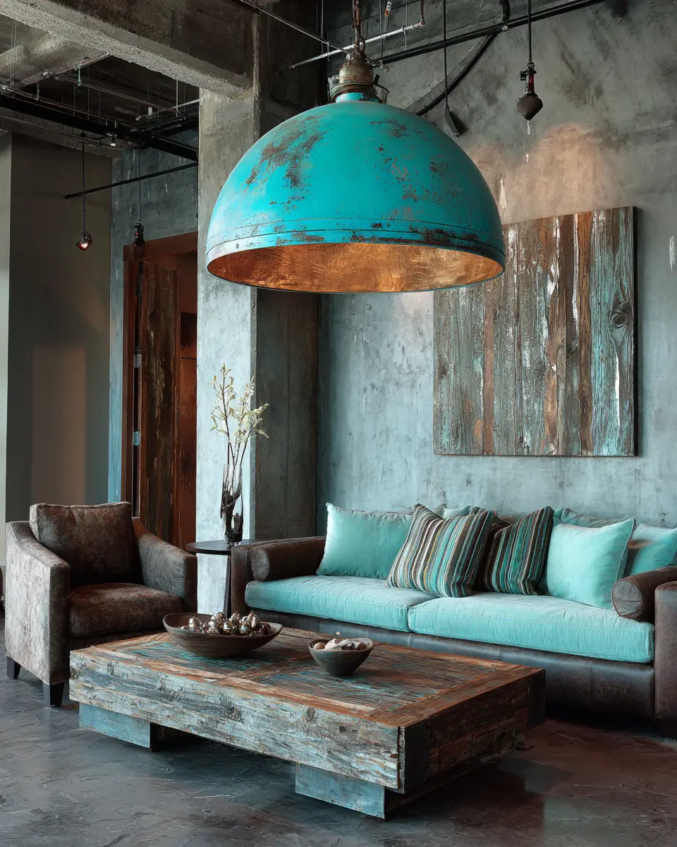 Turquoise Industrial Living Room Decor Ideas