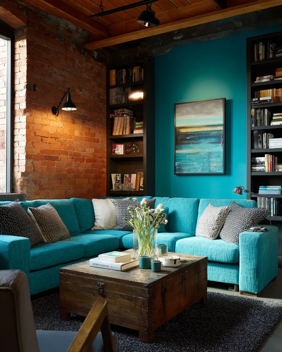 Turquoise Industrial Living Room Decor Ideas