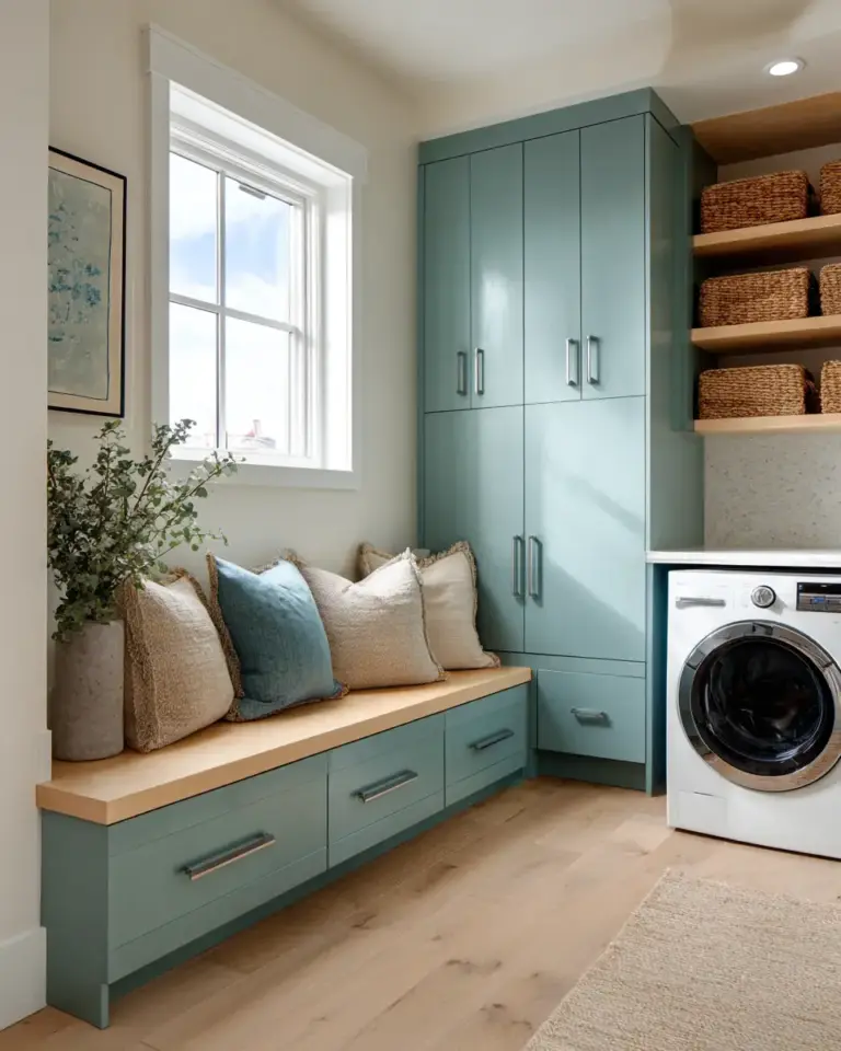 Turquoise Mid-Century Modern Laundry Room Decor Ideas - Featured