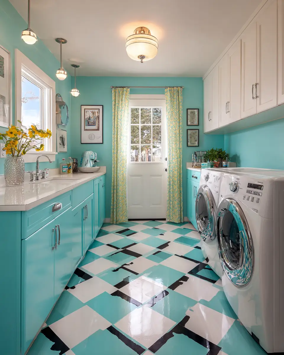 Turquoise Mid-Century Modern Laundry Room Decor Ideas