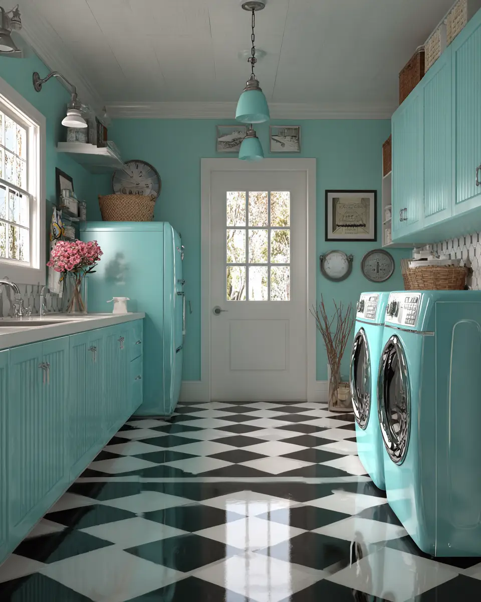 Turquoise Mid-Century Modern Laundry Room Decor Ideas