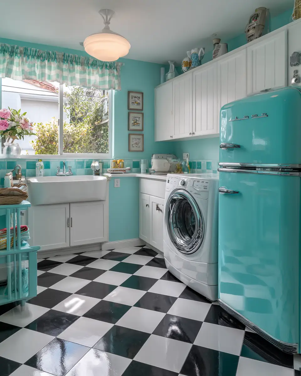 Turquoise Mid-Century Modern Laundry Room Decor Ideas