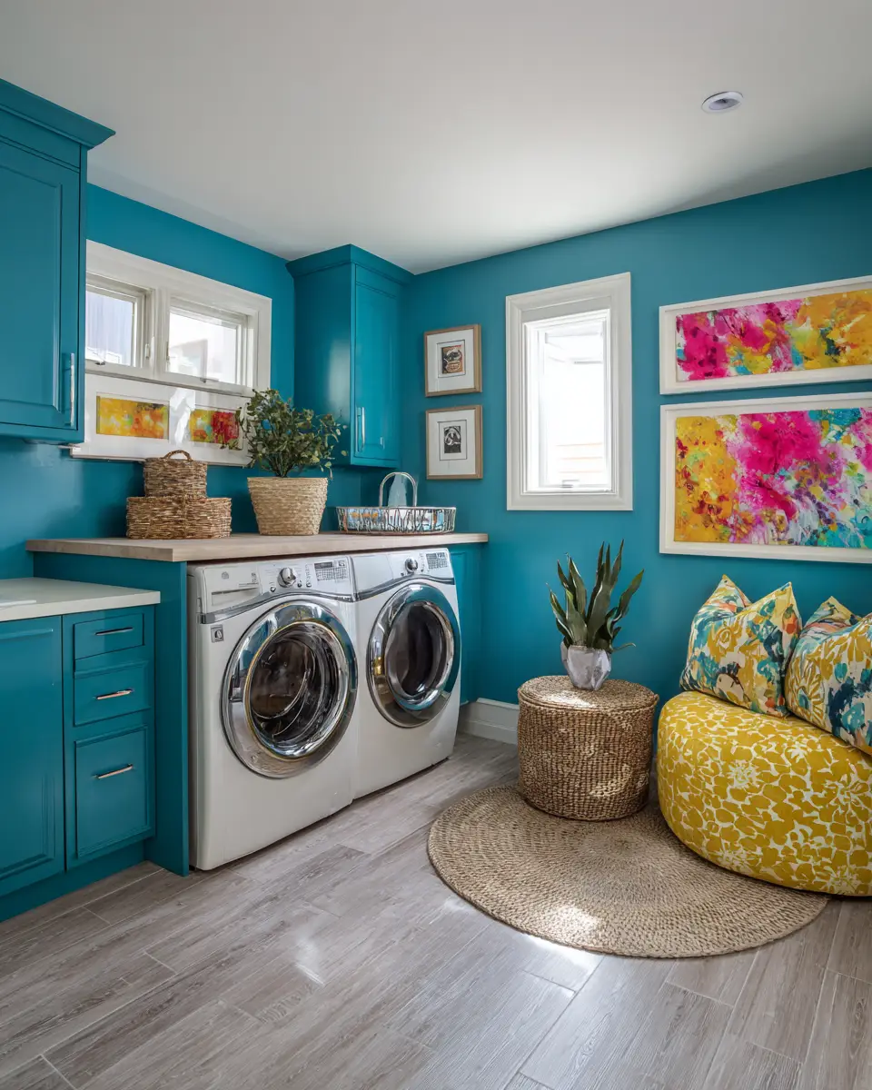 Turquoise Mid-Century Modern Laundry Room Decor Ideas