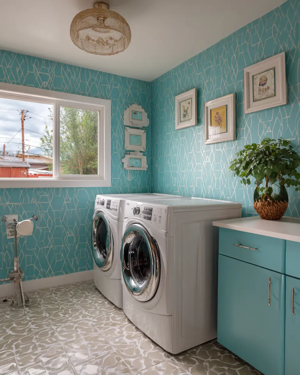 Turquoise Mid-Century Modern Laundry Room Decor Ideas