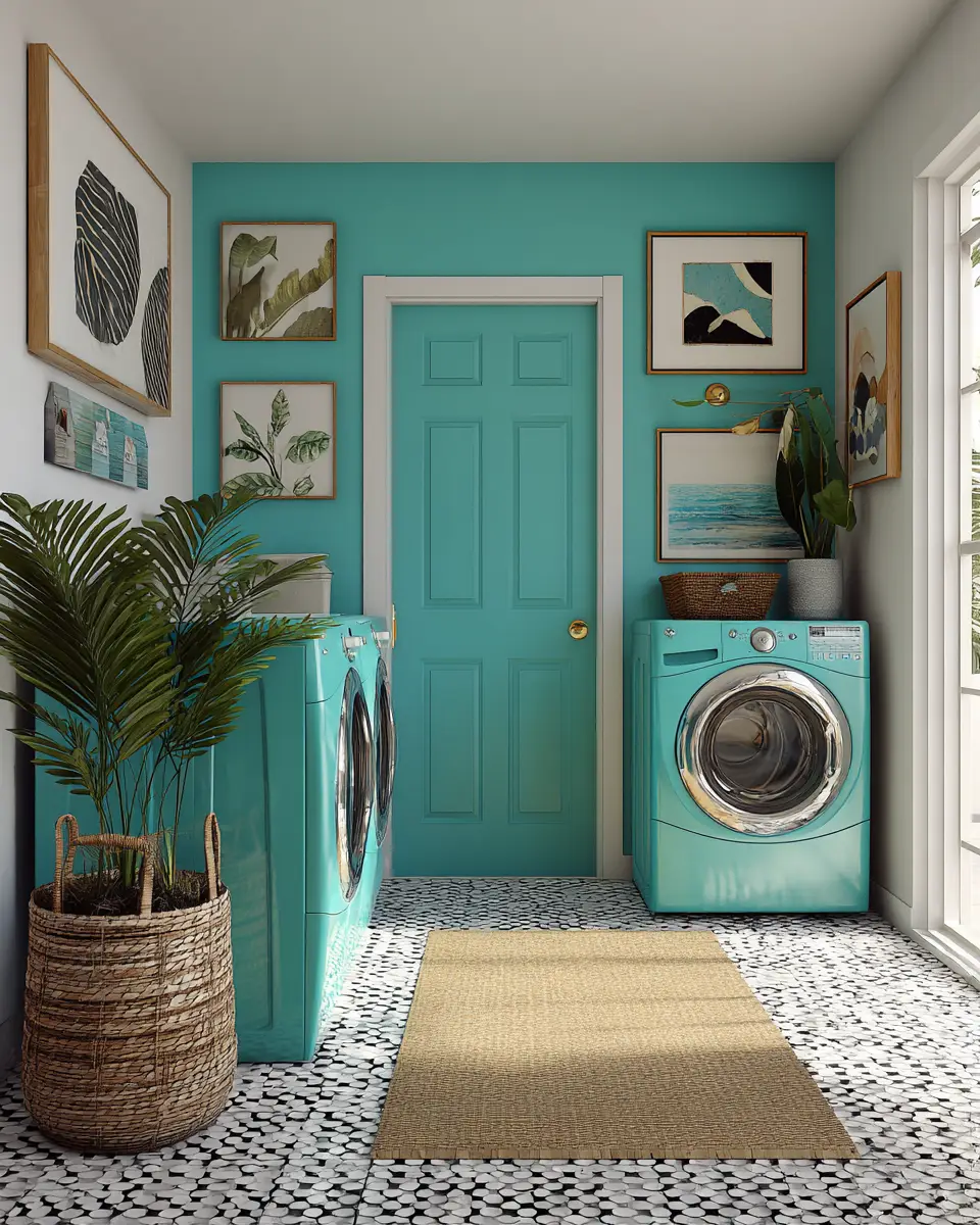 Turquoise Mid-Century Modern Laundry Room Decor Ideas
