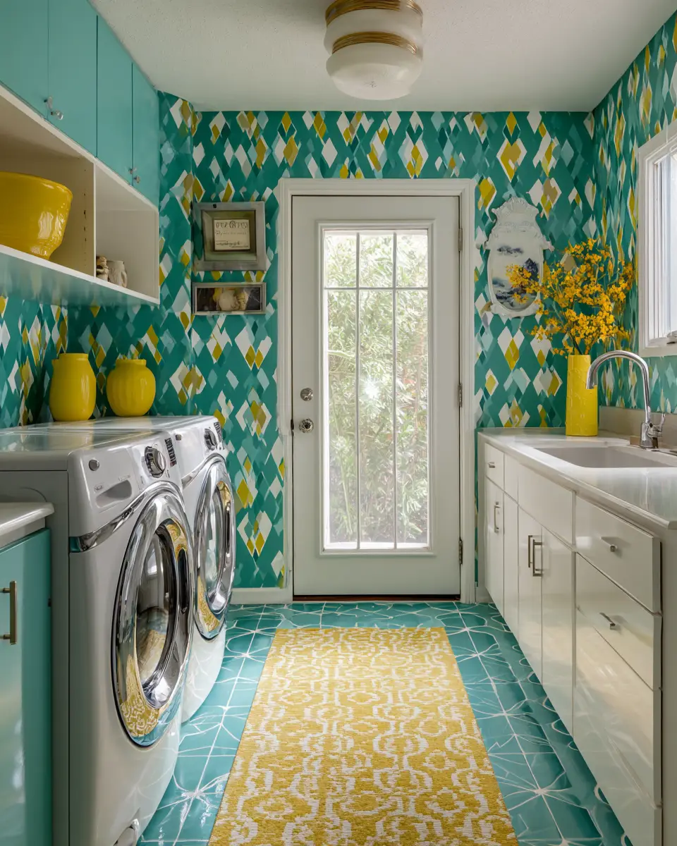 Turquoise Mid-Century Modern Laundry Room Decor Ideas