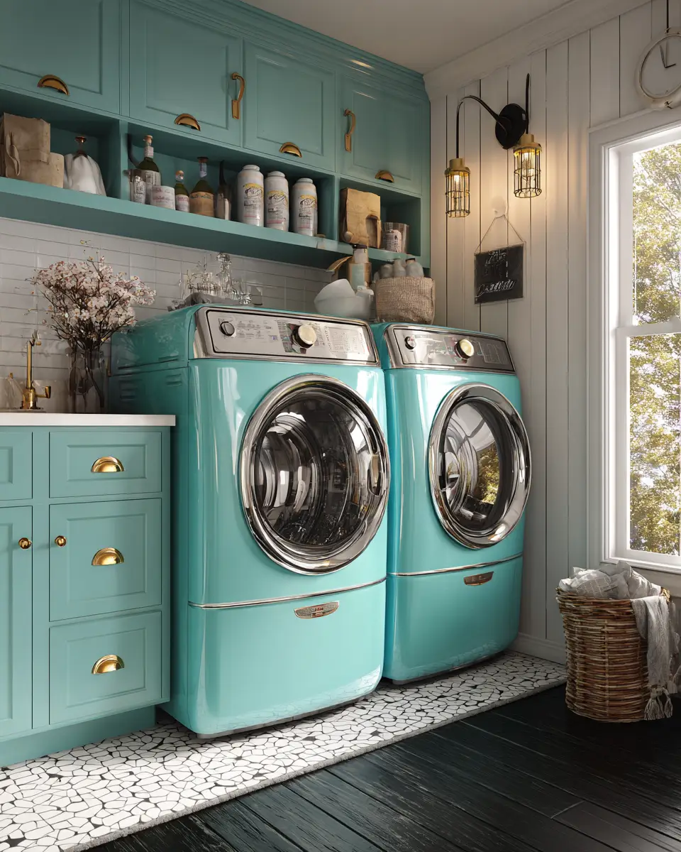 Turquoise Mid-Century Modern Laundry Room Decor Ideas