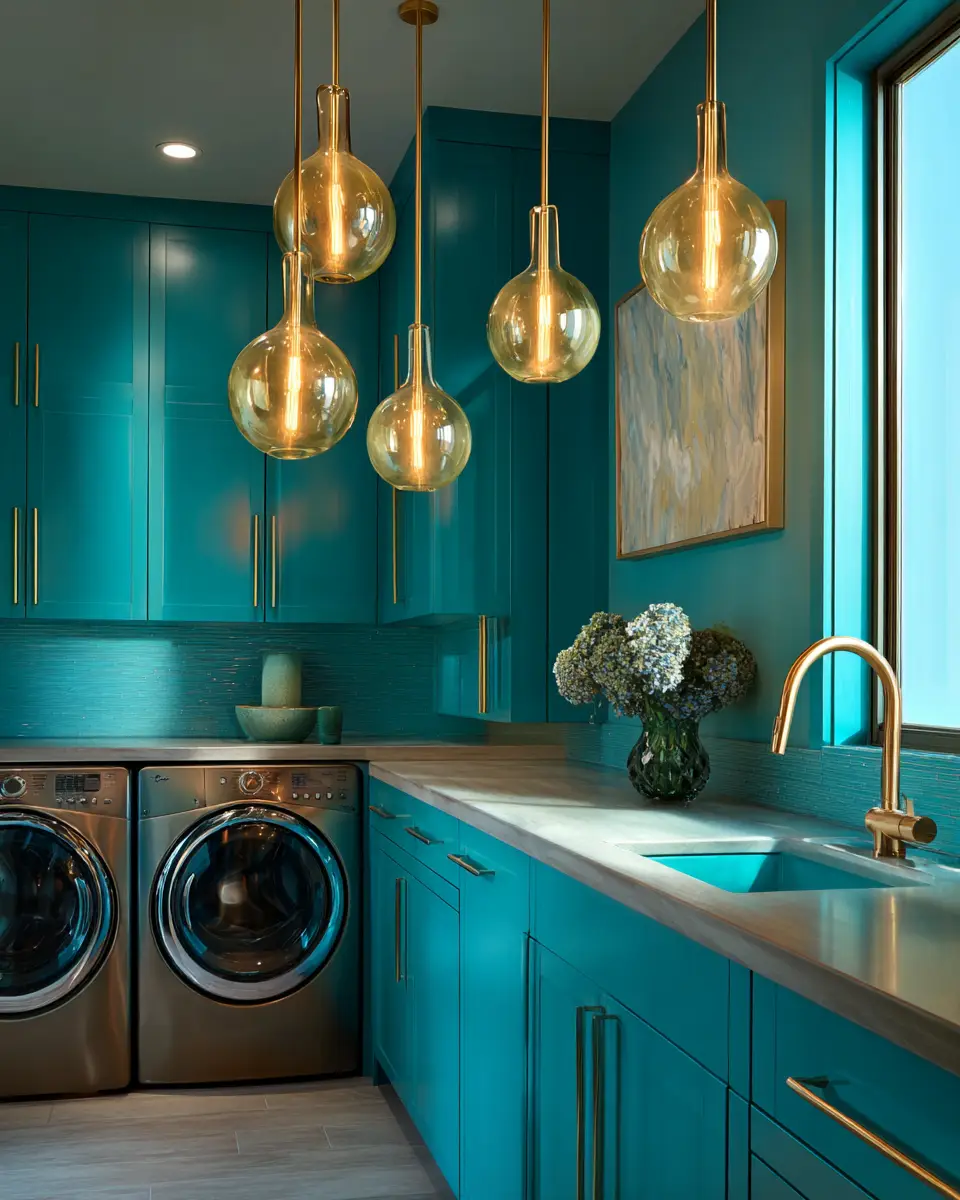 Turquoise Mid-Century Modern Laundry Room Decor Ideas
