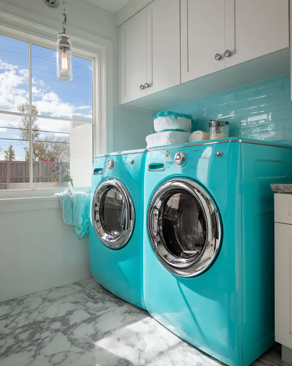 Turquoise Mid-Century Modern Laundry Room Decor Ideas